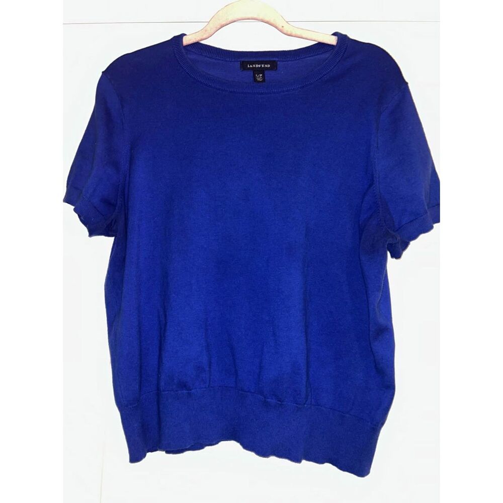 Lands End blue short sleeve sweater top woman's size LP